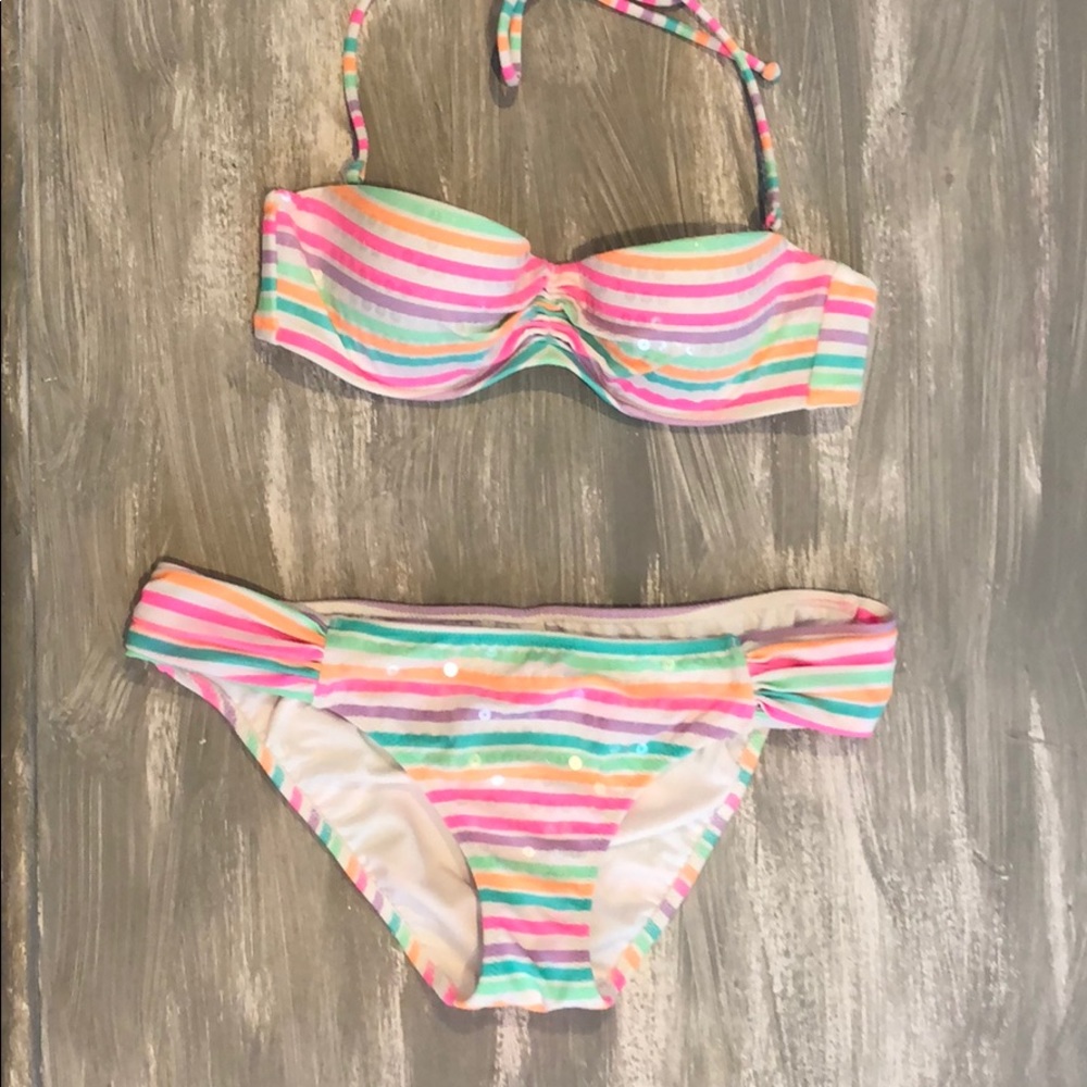 Victoria’s Secret Rainbow Sequin Stripe Bikini S